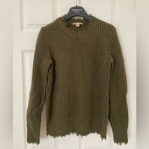 Michael Kors Collection Khaki Green Distressed Cashmere Knit Sweater Size XS